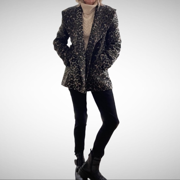 Hinge Double-Breasted Leopard Car Coat XS - Picture 1 of 13